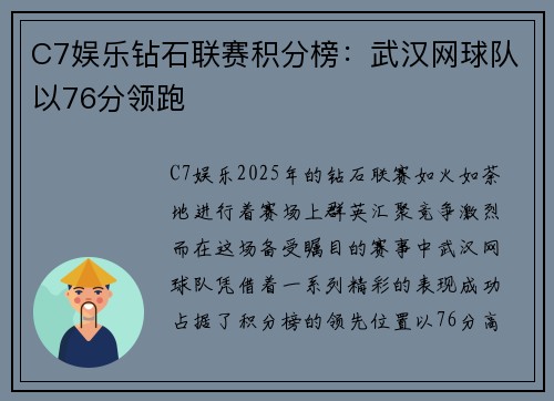 C7娱乐钻石联赛积分榜：武汉网球队以76分领跑