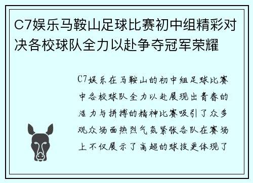 C7娱乐马鞍山足球比赛初中组精彩对决各校球队全力以赴争夺冠军荣耀