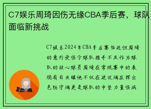 C7娱乐周琦因伤无缘CBA季后赛，球队面临新挑战
